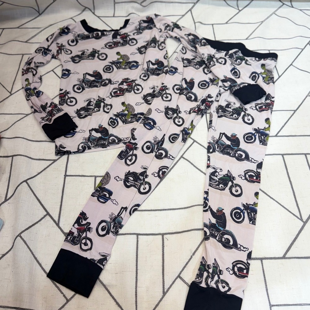 Fletch Pajama Set 4T Pink Motorcycle Animal Bamboo Viscose Long Sleeve‎ Snug Fit